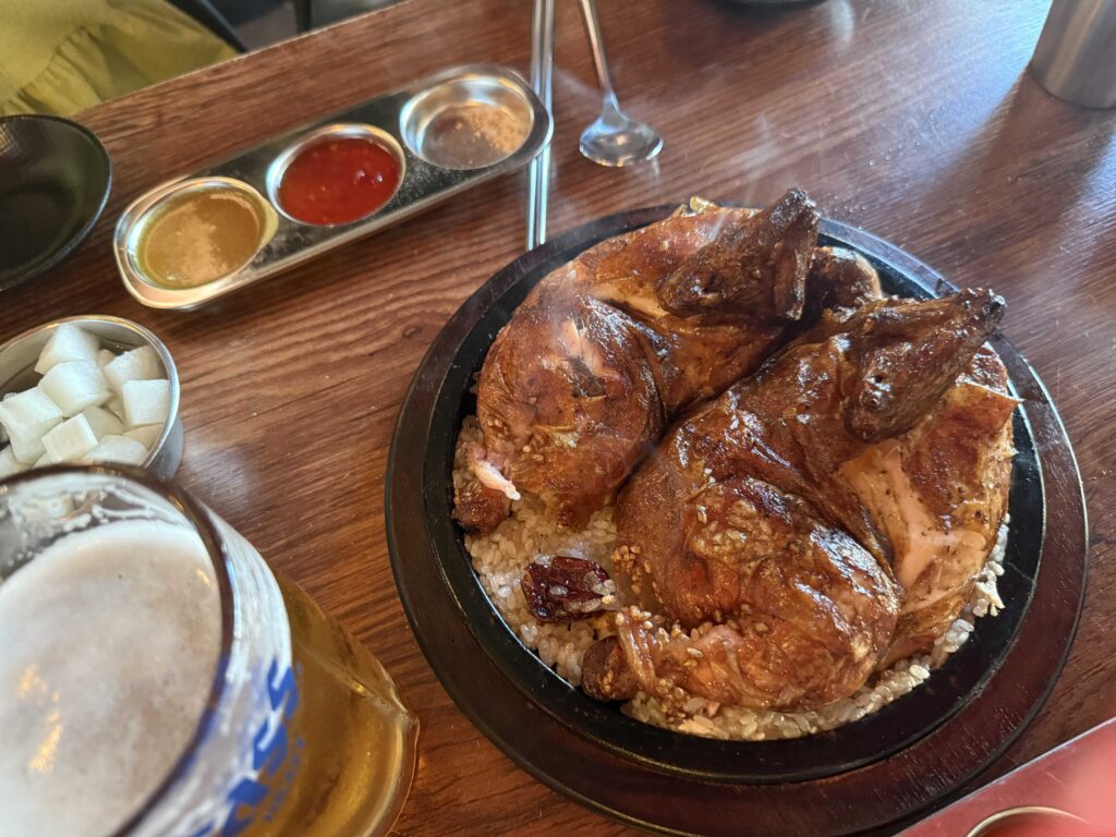 Nurungji chicken with beer and dipping sauces at Hanam Misa hidden gem restaurant