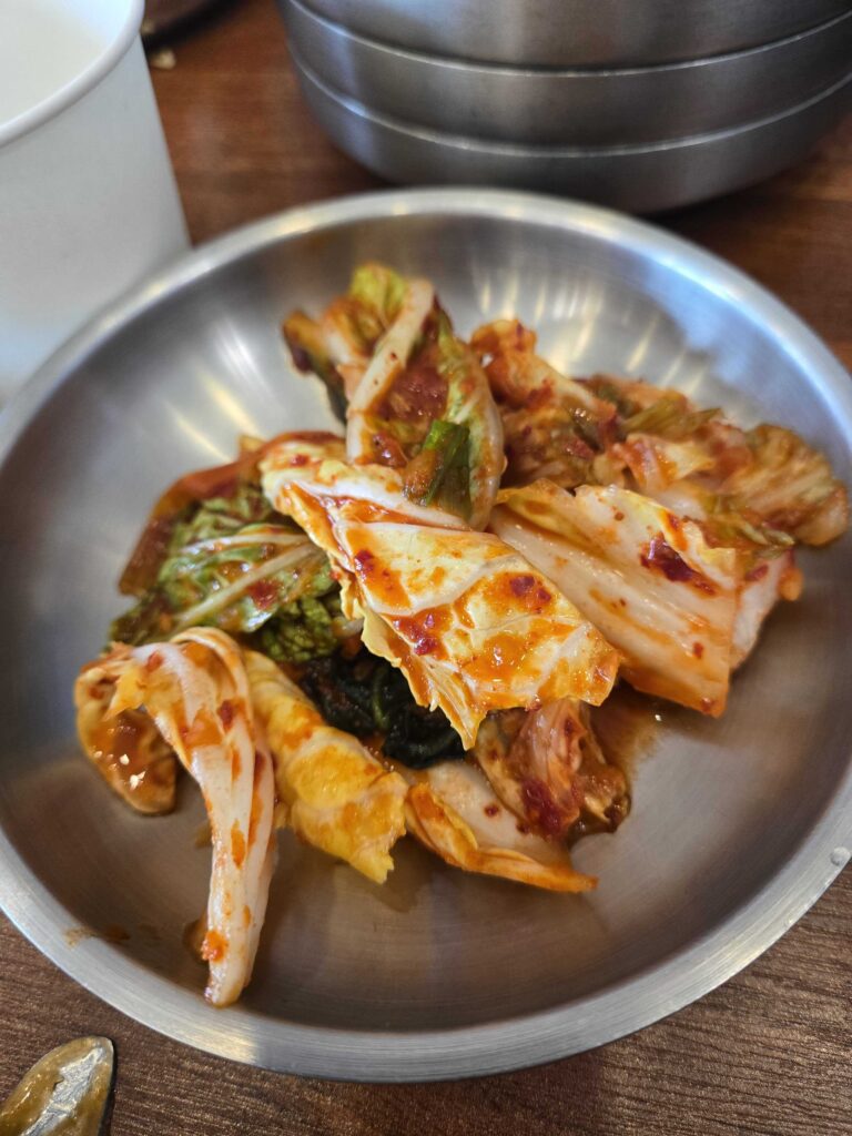 Fresh homemade kimchi banchan at Park Seung-gwang Haemul Kalguksu Hanam