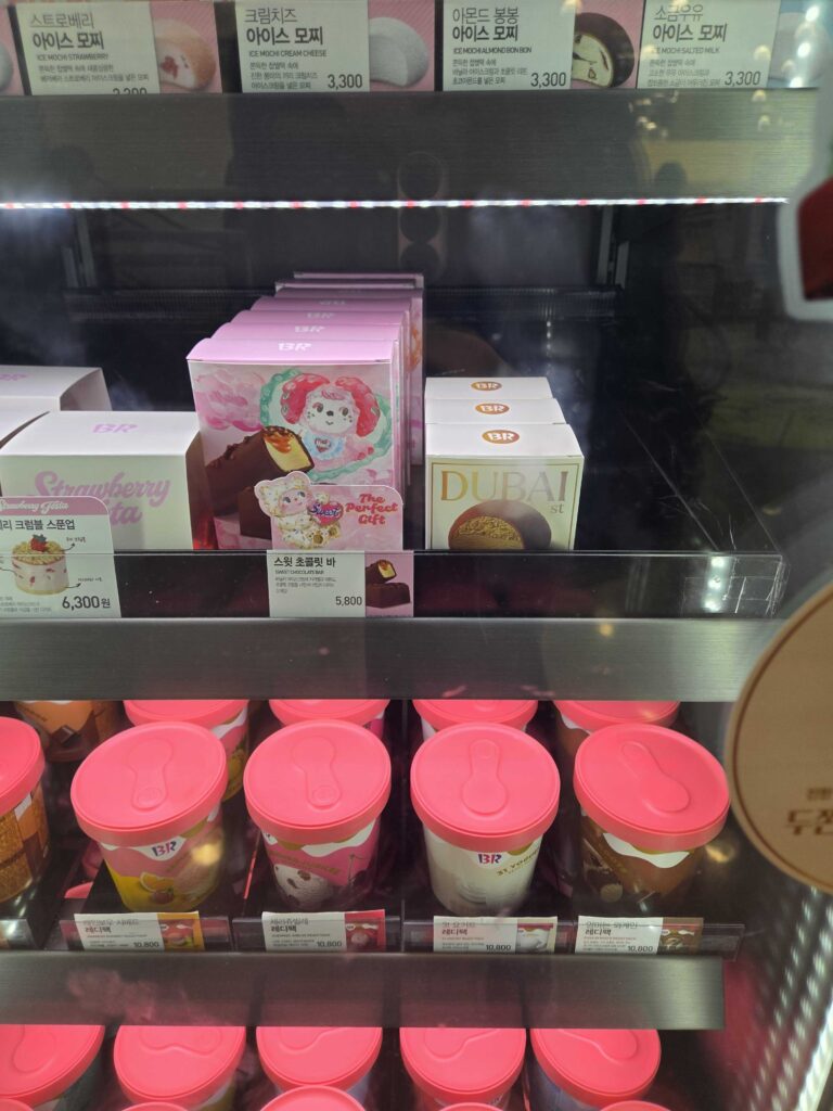 Ice mochi and packaged ice cream products at Baskin-Robbins