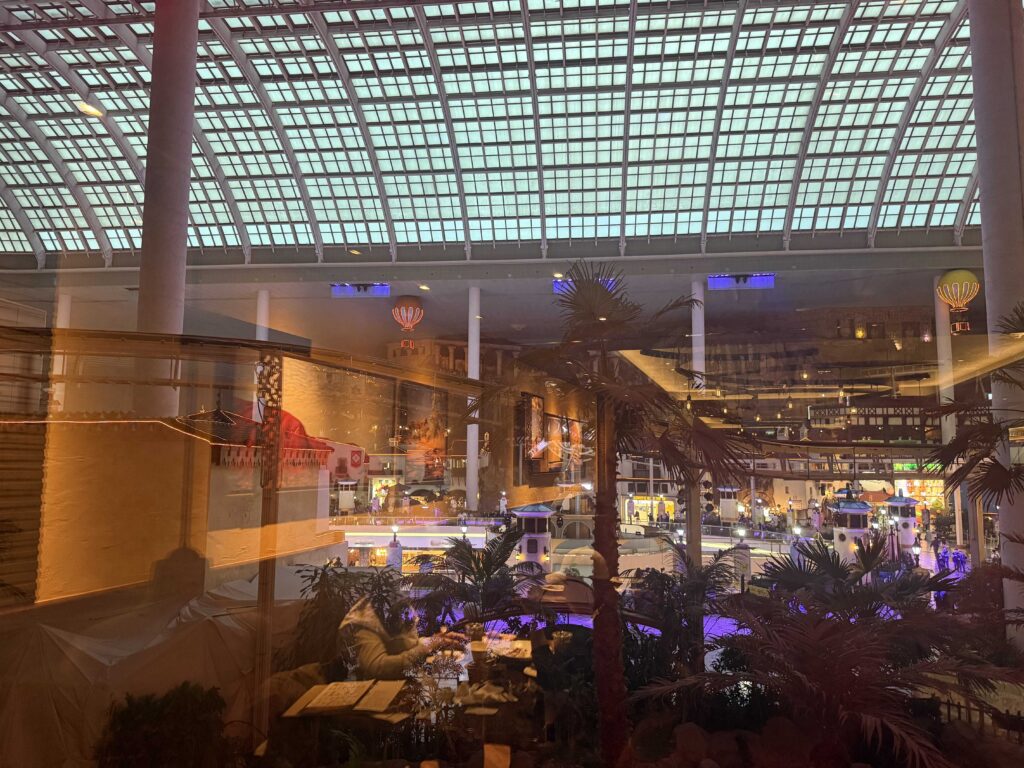 Glass ceiling interior of a steakhouse restaurant in Lotte World Mall