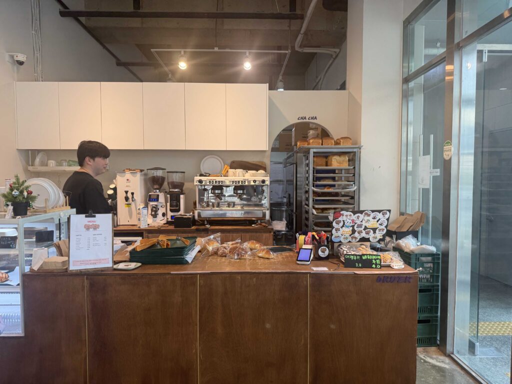 ChaCha Bakery interior counter and coffee machine