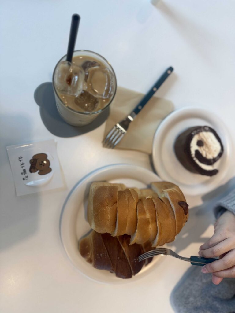 ChaCha Bakery order roll cheese bread chocolate roll cake iced vanilla latte