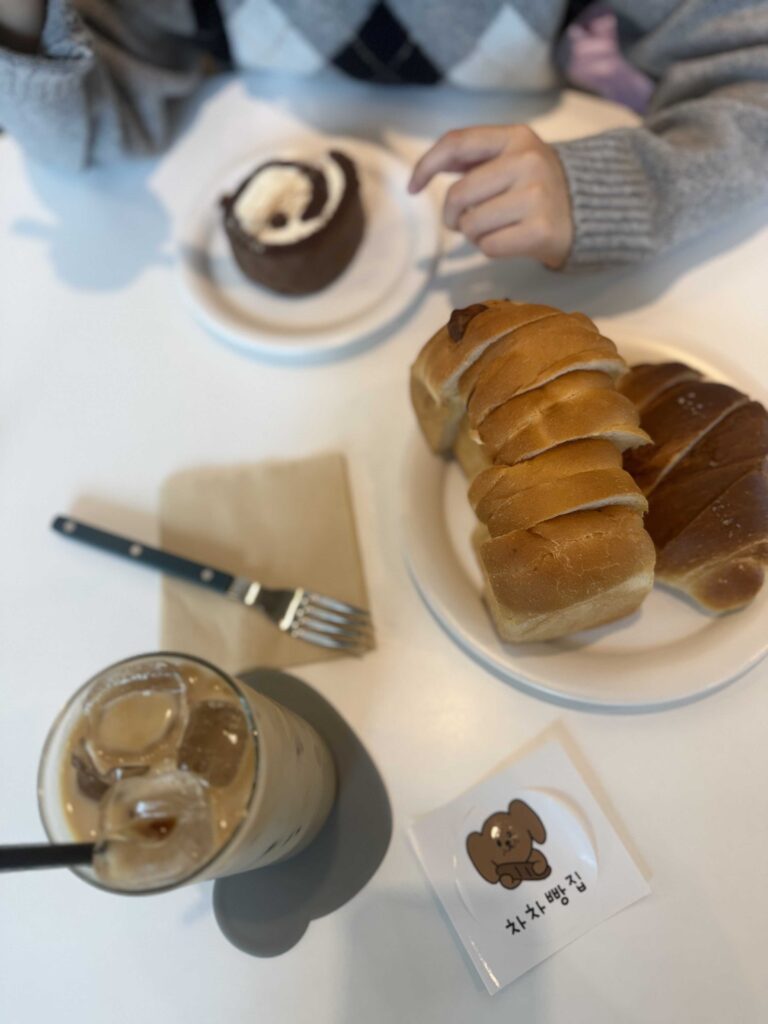 Enjoying bread and cake at ChaCha Bakery Gamil Hanam