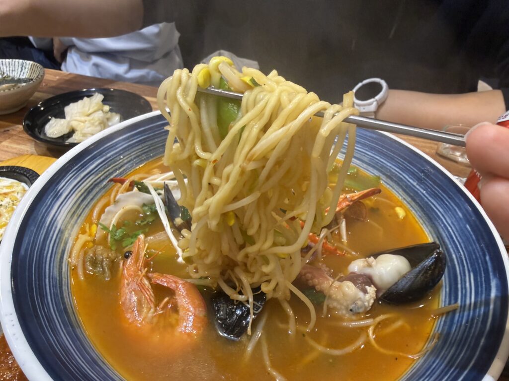 Haemul ramen seafood noodle soup Gamil Choice Hanam lifted chopsticks