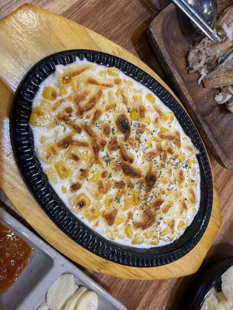 Cheese corn in a hot pan