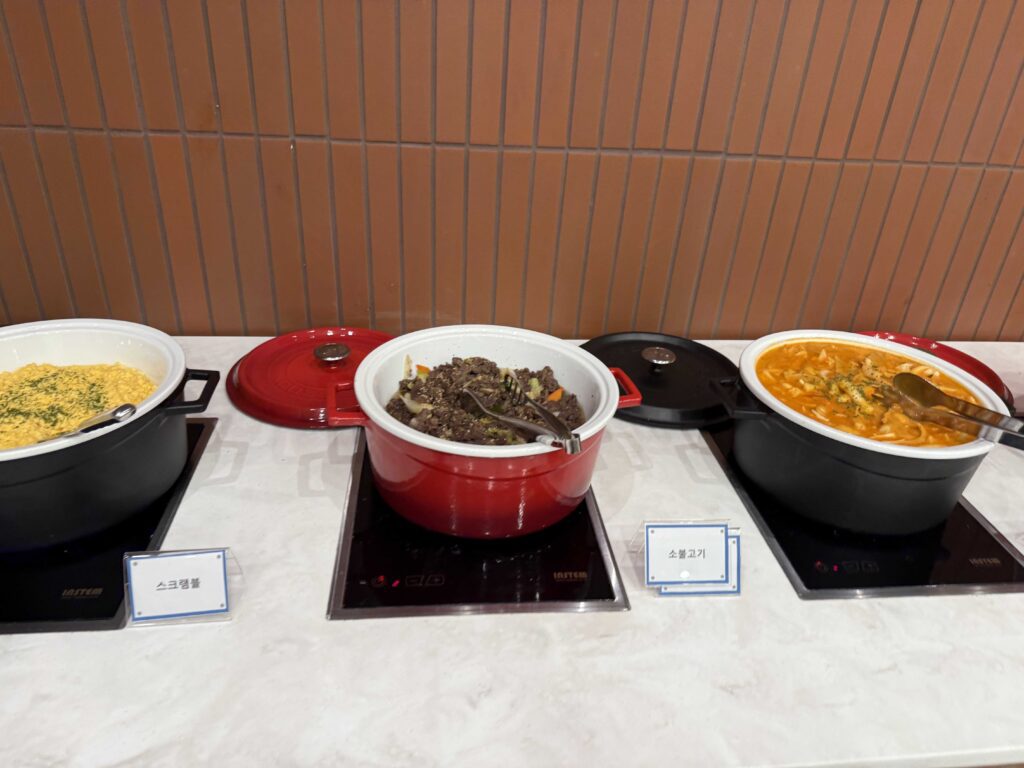 Hot Korean soup station at Oak Valley Resort breakfast buffet morning
