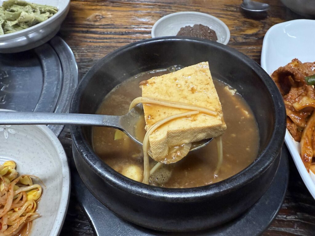 Soft tofu dubu jjigae stew at Deulkkot Garden Korean restaurant Wonju