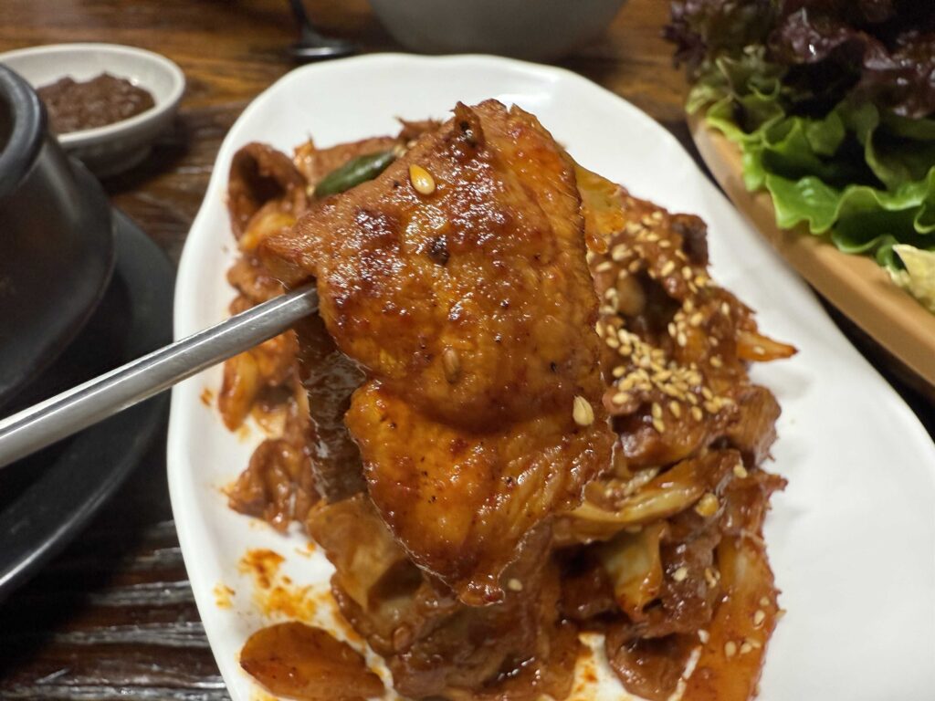 Spicy braised whole chicken dak jorim at Deulkkot Garden Wonju Korea
