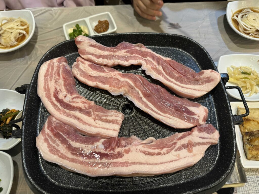 Korean banchan side dishes spread at Mannajeong restaurant Wonju Korea