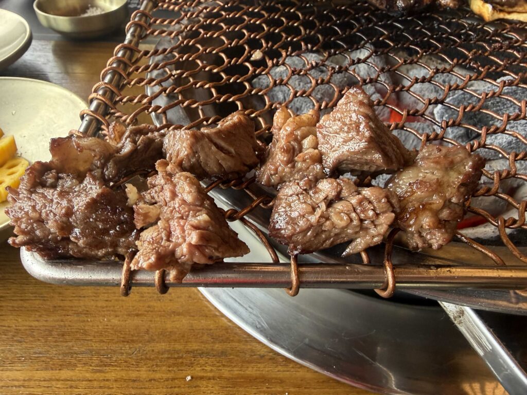 Perfectly grilled galbi pieces ready to eat