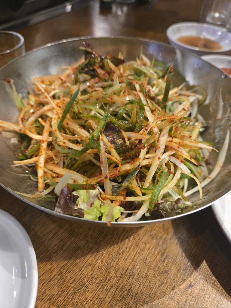 Pa-chae (파채) shredded green onion salad with chili seasoning, a classic Korean BBQ side dish
