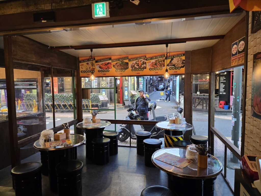 Interior atmosphere at Guwoldong Kkachine late night Korean bar food