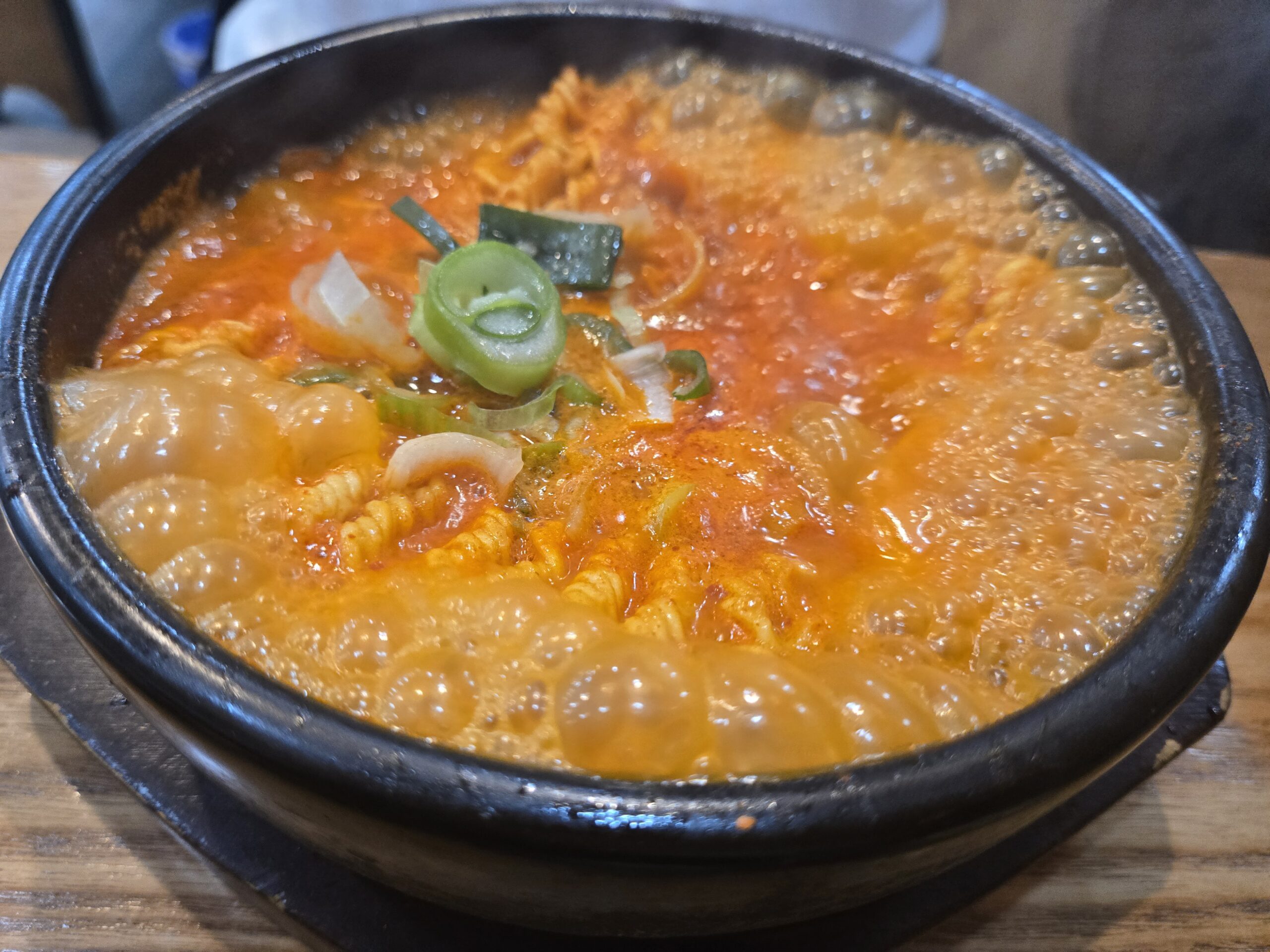 Bubbling eolkun gukbap spicy pork stew at Dammion Seongsu