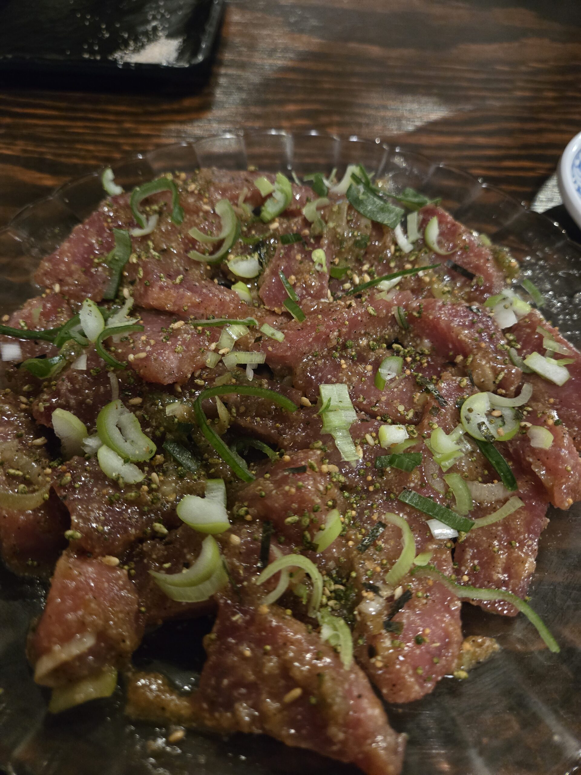 Tunatori Konkuk maguro yukhoe overhead view raw tuna sesame