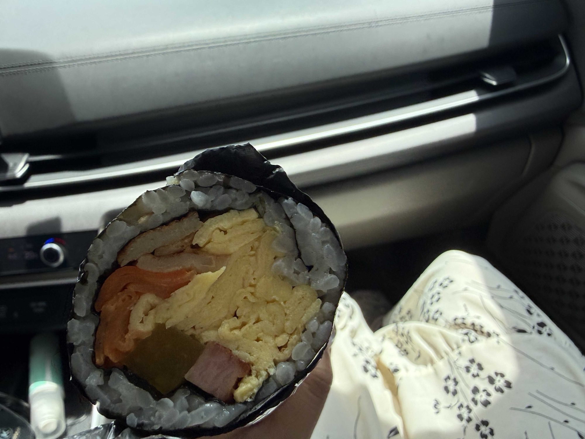 Close-up of the thick egg in Dajeongine Gimbap