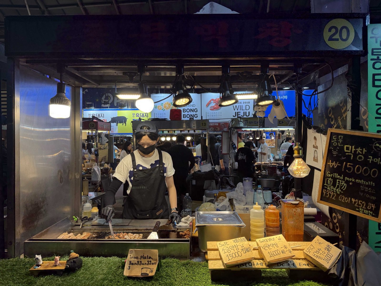 Grilled black pork stall at Jeju Dongmun Market night market