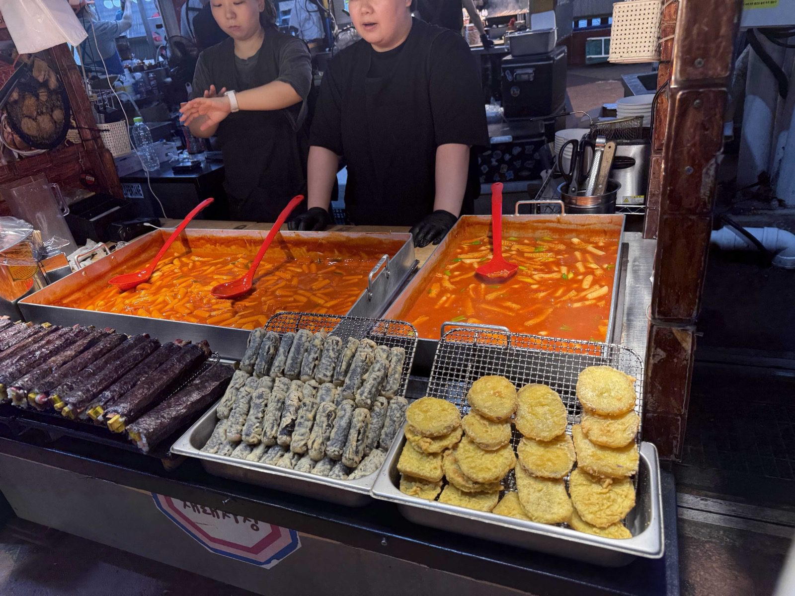 Tteokbokki and fried gimbap stall at Jeju Dongmun Market