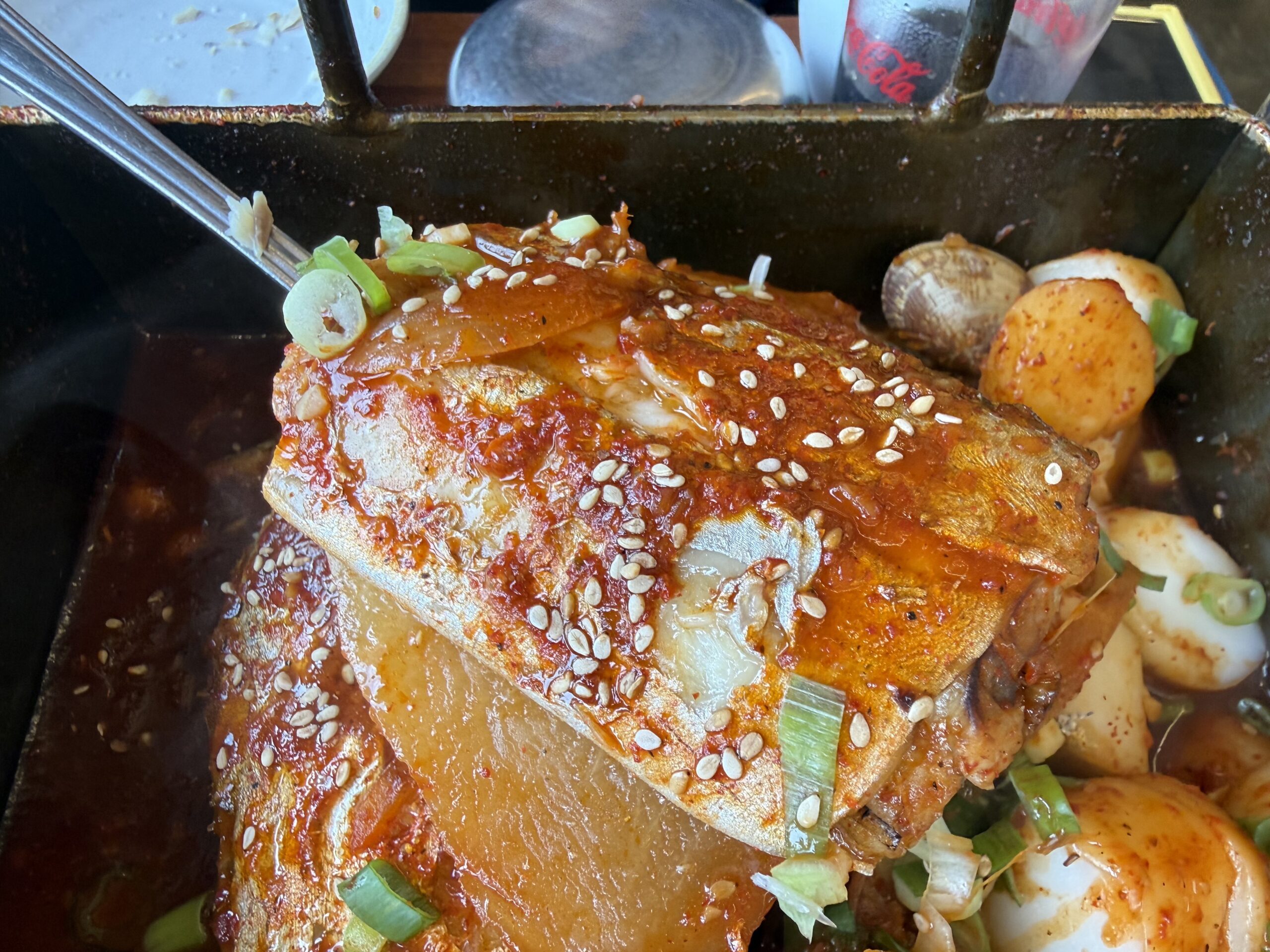 Thick radish and hairtail in galchi jorim at Jeju Gwanghae Aewol